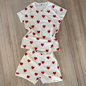Petit Bateau White and Red Heart Pajama Set